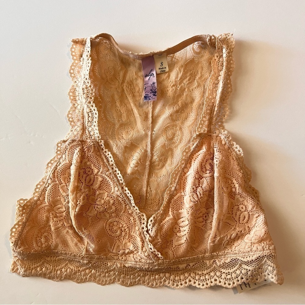 Alya Lace Bralette Tan Cream Nude Small Deep V Plunge